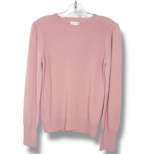 REBECCA TAYLOR 100% Cashmere Sweater Crew Neck Puff Sleeve Ribbed Pink Size L
